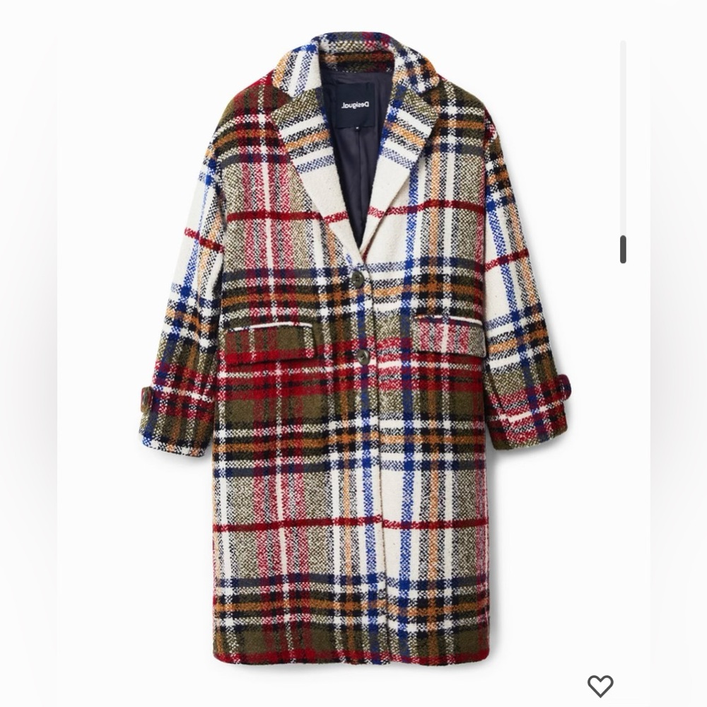 NWT, DESIGUAL, long tartan coat XS
